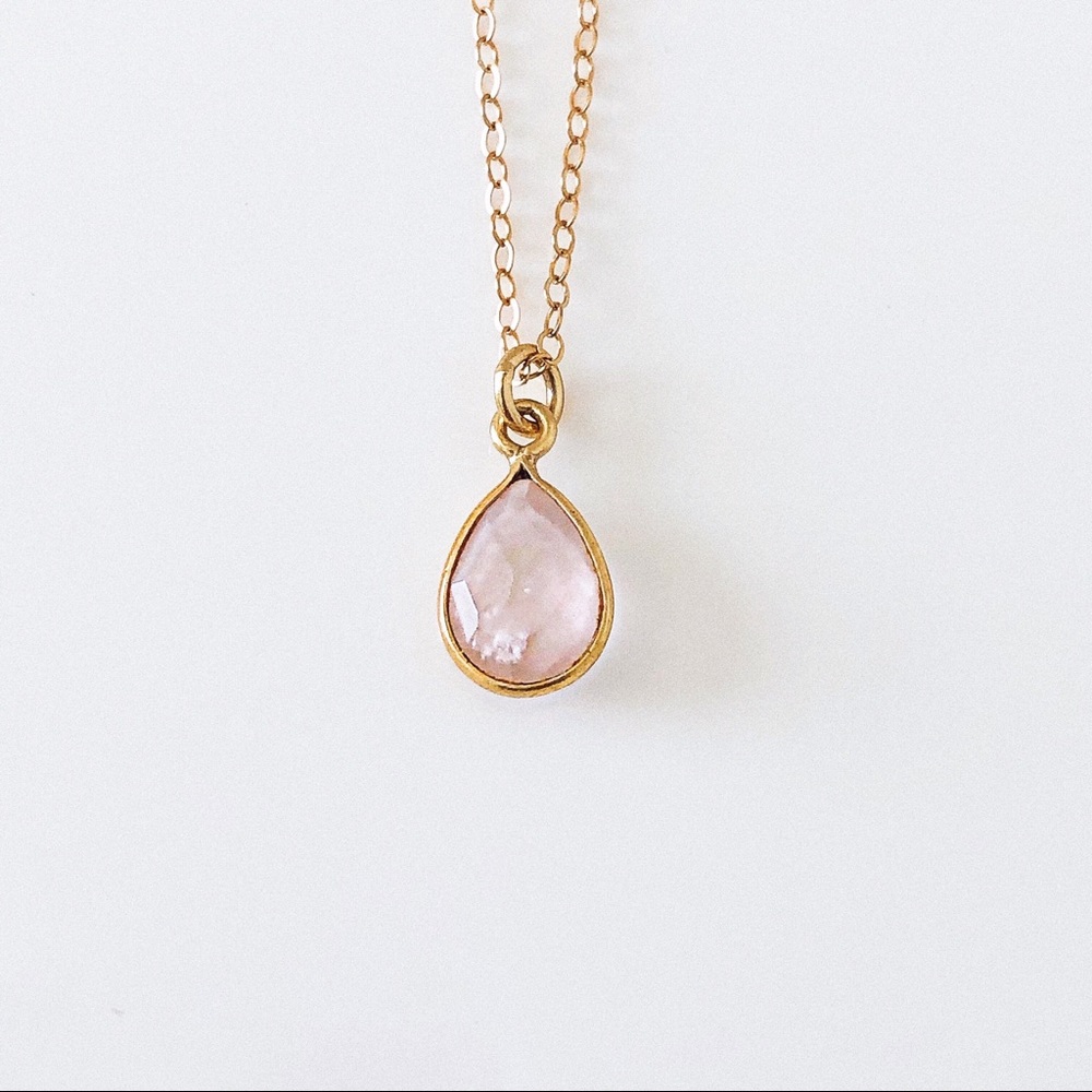 14k Gold Filled Rose Quartz Stone Dainty Necklace